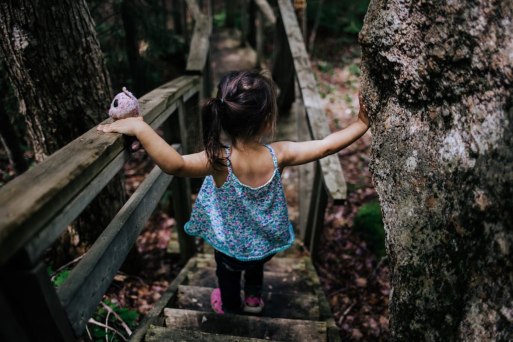 Girl exploring Mickey Hill Park in Nova Scotia
